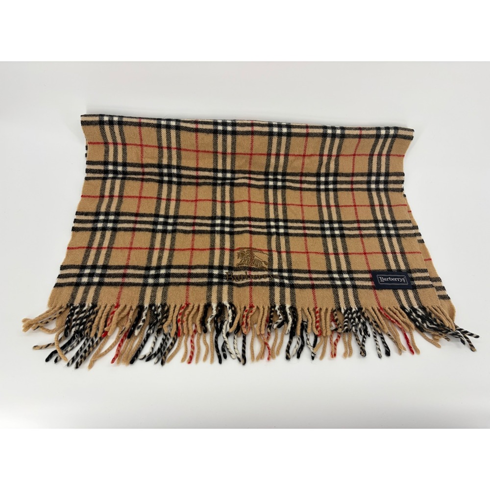Authentic Vintage Burberrys Nova Check Wool Scarf Camel Plaid Luxury Fringe - Picture 1 of 5